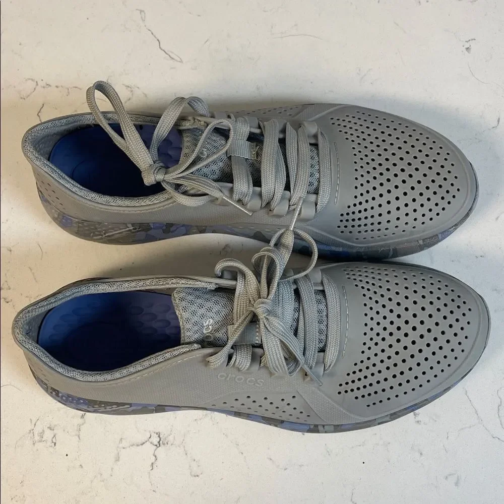 Crocs LiteRide Pacer Camo (Gray/Light Blue) Tennis Shoes 206494 Women's Sz 11